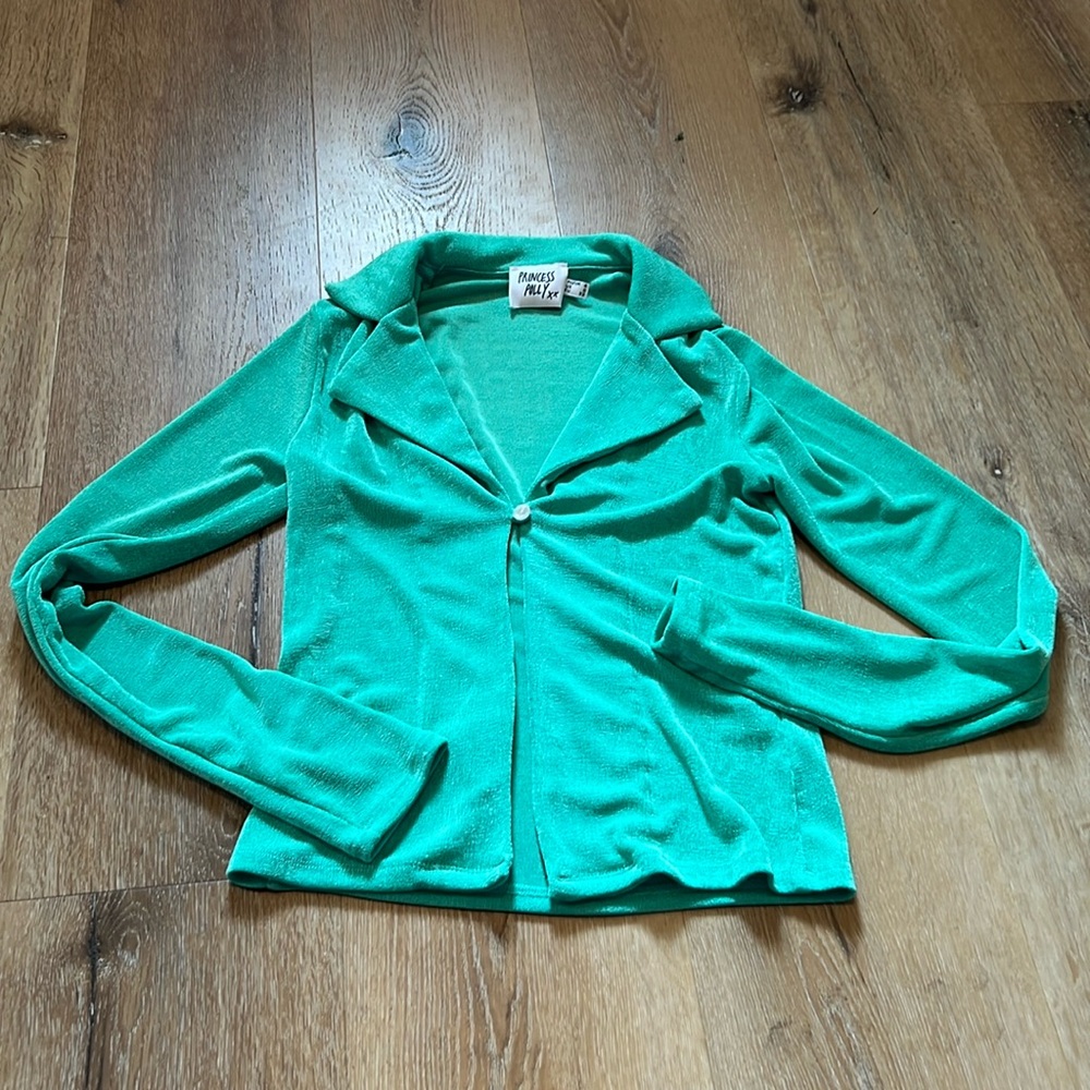 Princess Polly Green Long Sleeve One Button Top Size 0